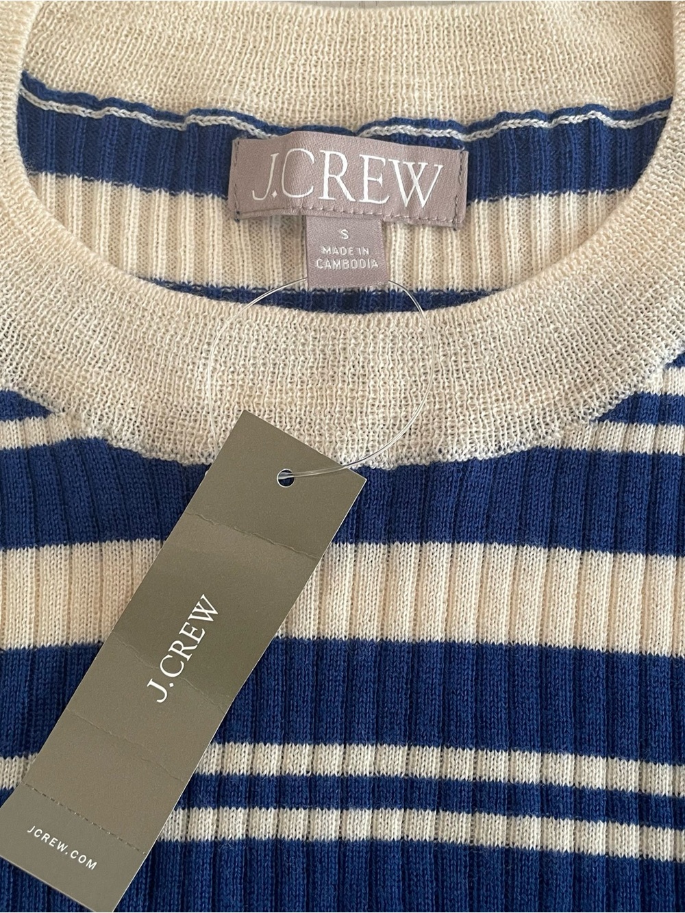 J. Crew Carolyn Striped Merino Wool Sweater CM699 Harbor blue ivory - Small - Picture 5 of 8